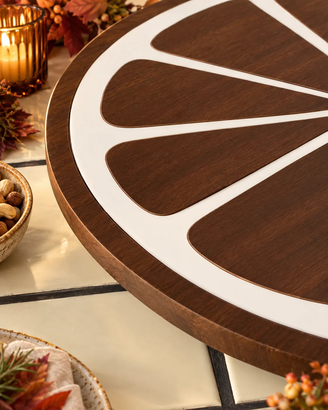 Detalle madera natural acacia SANTOMERA plato giratorio artesanal – Bittoele